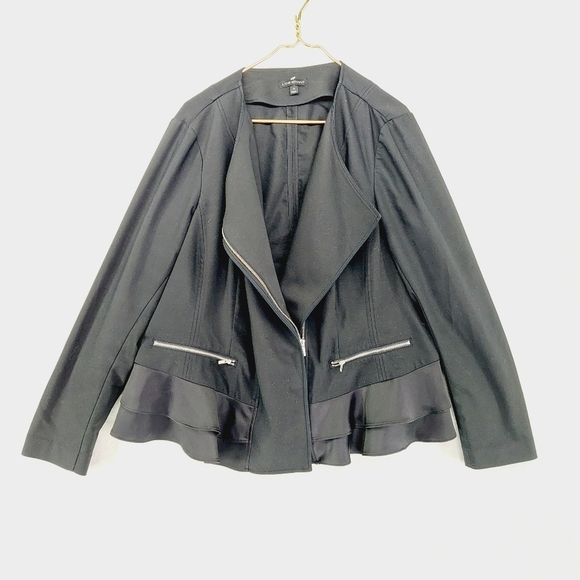 Lane Bryant Blazer Overcoat Black Zip Double Weave Stretch Blazer P6004 - Picture 1 of 7